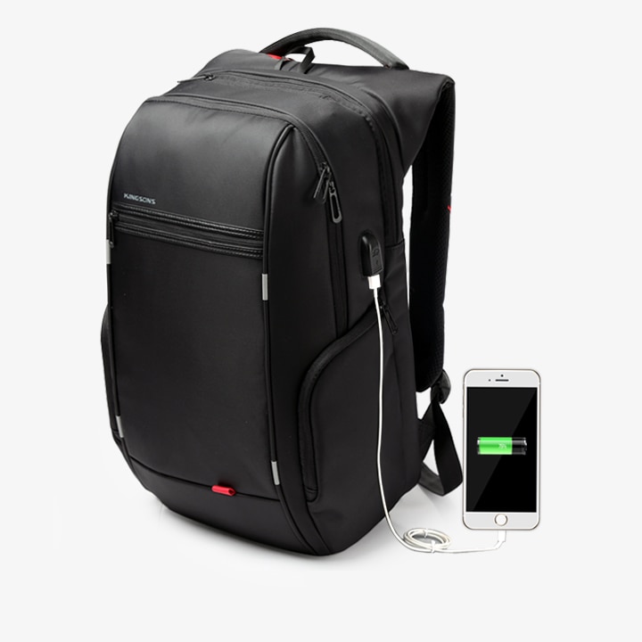 Rucsac laptop 15.6", cu port de incarcare USB si compartiment antisoc, Kingsons, 46x31x19 cm, Negru