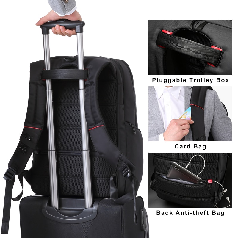 Rucsac laptop 17", cu port de incarcare USB si compartiment antisoc, Kingsons, 37x22x50 cm, Negru
