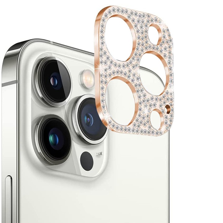 Протектор за камера SILKASE Crystal за iPhone 13 Pro, FullGlue, розово златист