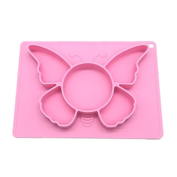 Farfurie compartimentata din silicon FizioTab®, functie de invatare/mancare pentru copii, 5 compartimente, forma fluture, Roz Farfurie compartimentata din silicon FizioTab®, functie de invatare/mancare pentru copii, 5 compartimente, forma fluture, Roz
