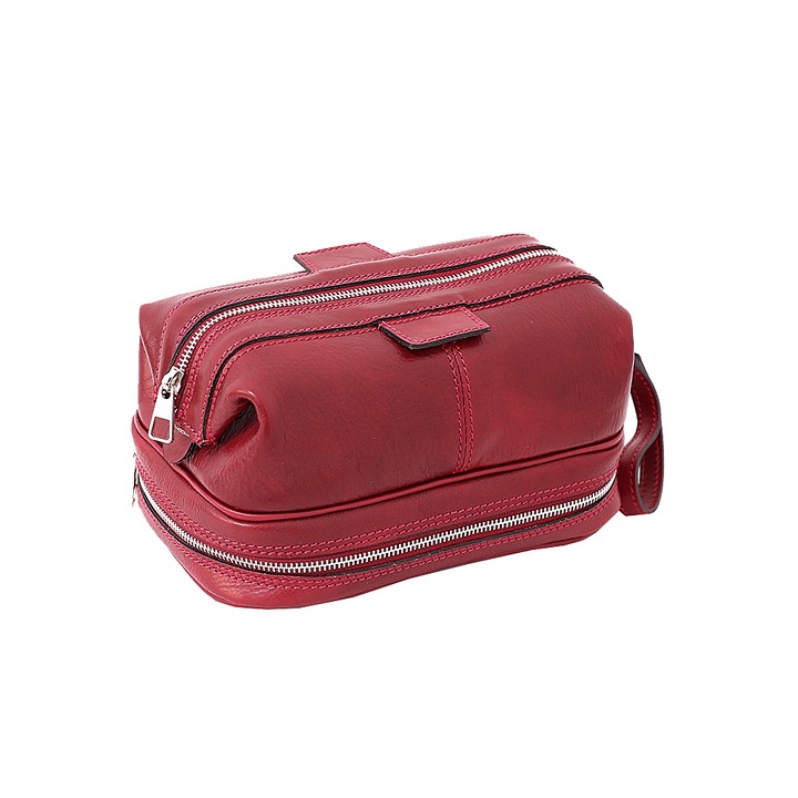 Geanta cosmetice, piele naturala, bordo, GB120D