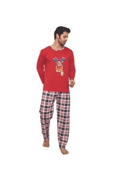 Pijamale barbati , imprimeu ren haios, Rosu Pijamale barbati , imprimeu ren haios, Rosu