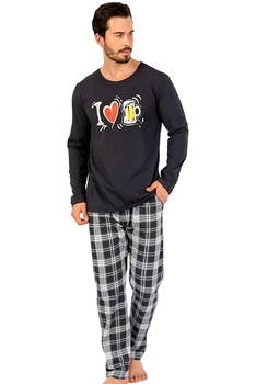 Pijama Barbati, Gazzaz by Vienetta, Model 'I Love Bear', Material Bumbac, Gri, Gri Pijama Barbati, Gazzaz by Vienetta, Model 'I Love Bear', Material Bumbac, Gri, Gri