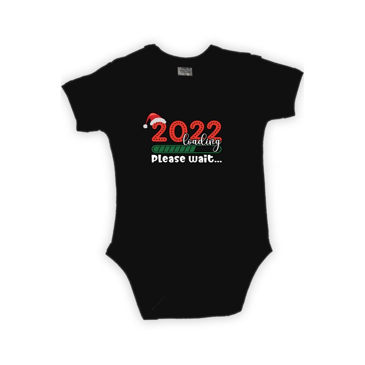 Body de Craciun pentru bebelusi Tralala Craciun Fericit 2022 Incarcare Va rugam sa asteptati, negru, XL - 80 (12-18 luni)