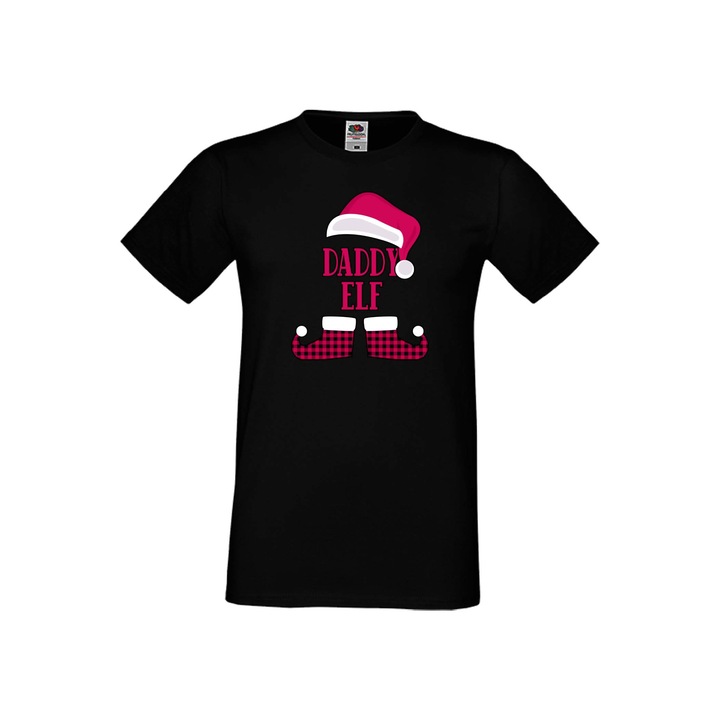 Tricou de Craciun Tralala Daddy Elf Elfs Family 1 pentru barbati, negru, 3XL