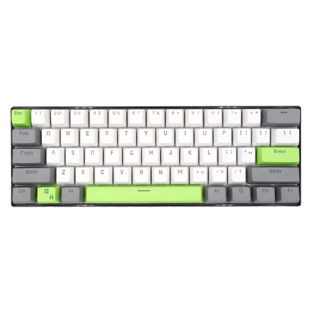 Kit butoane Royal Kludge PBT Double-Shot Keycaps, 61 taste, translucide, switch compatibile Cherry MX, layout US, culoare alb/gri/verde , KC-30