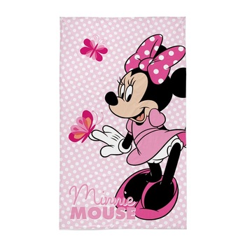 Prosop de maini, bumbac, Minnie Mouse, buline roz, 30x50 cm Prosop de maini, bumbac, Minnie Mouse, buline roz, 30x50 cm
