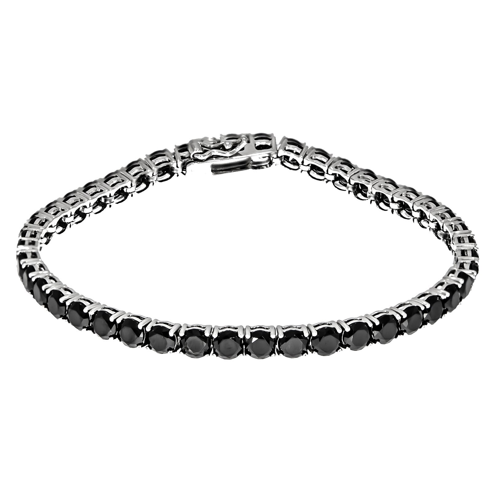 Bratara Argint Rodiat Tip Tenis cu Zirconii Negre 19cm lungime, 0.4cm latime