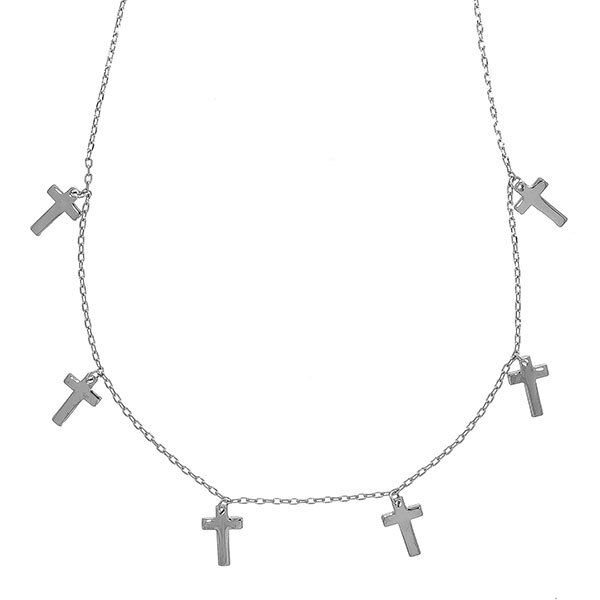 Lantisor Argint Rodiat cu Pandantive Mici Cruciulite 45.5cm lungime reglabil