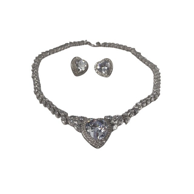 Set bijuterii Luxury Heart Brilliant , Colier si Cercei, dublu placat Rodiu, lungime 43cm