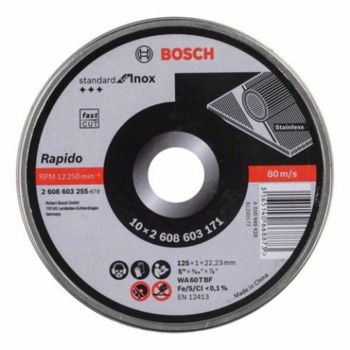Bosch Standard for Inox Rapido darabolótárcsa 10 darab visszazárható bádogdobozban, 125 mm