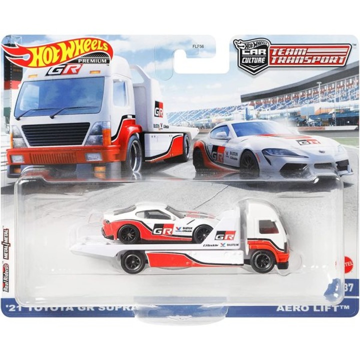 Hot Wheels Team Transport: '21 Toyota GR Supra Aero Lift autószállító és kisautó