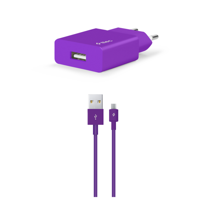 Зарядно ttec, 220V, SmartCharger, USB Travel Charger, 2,1A, incl, Micro USB Cable, Лилав
