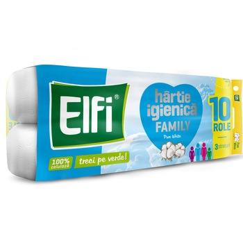 Hartie igienica Elfi Family Pure White, 3 straturi, 10 role Hartie igienica Elfi Family Pure White, 3 straturi, 10 role