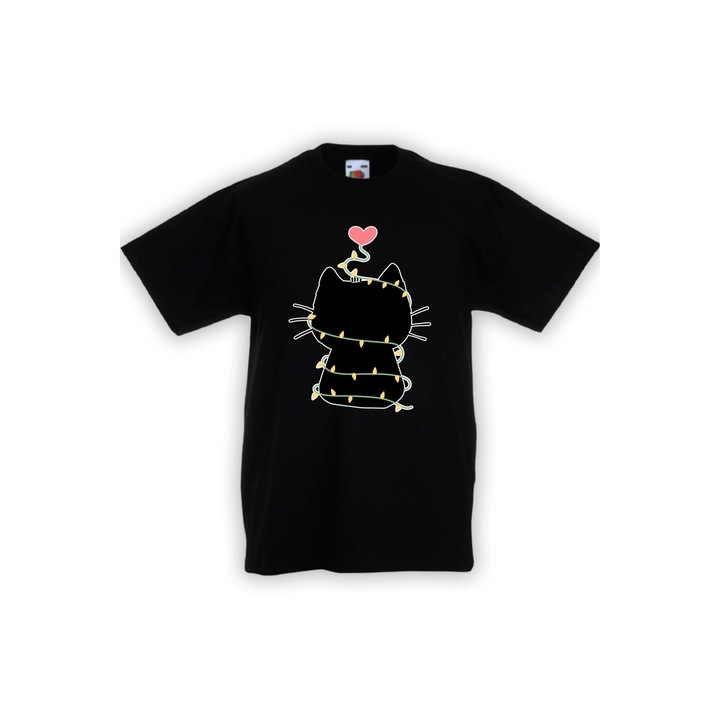 Tricou de Craciun pentru copii Tralala Sora/Frate Black Cat Pom de Craciun, Negru, XL - 12-13 ani (152-164)