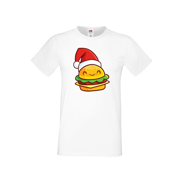 Tricou de Craciun pentru barbati Tralala Burger Sandwich Pizza Family, Alb, 4XL