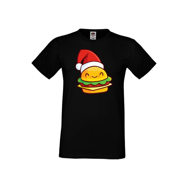 Tricou de Craciun pentru barbati Tralala Burger Sandwich Pizza Family, Negru, 4XL