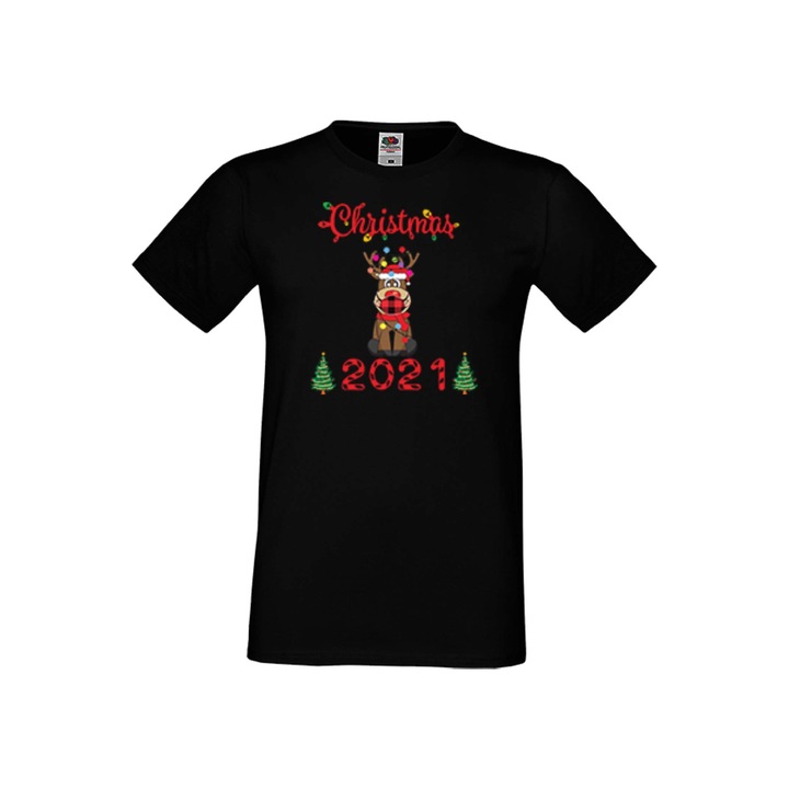 Tricou de Craciun pentru barbati Tralala Christmas Masked Ren, Negru, 4XL