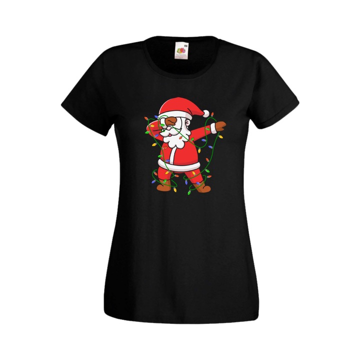 Tricou dama, TraLaLa, Bumbac, Dabbing Santa, Negru, M