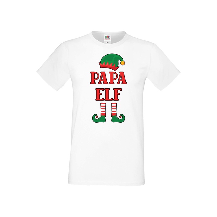 Tricou de Craciun pentru barbati Tralala Elfs Family 2 Papa Elf, alb, 4XL