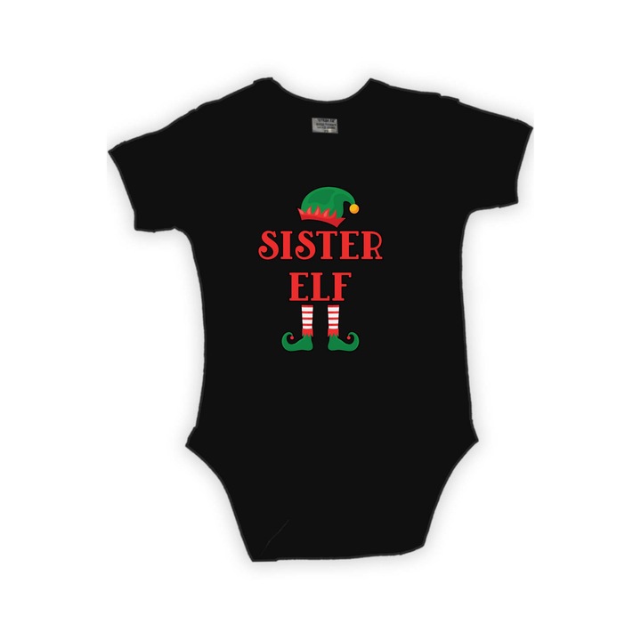 Body de Craciun pentru bebelusi Tralala Elfs Family 2 Baby Elf, negru, XL - 80 (12-18 luni)