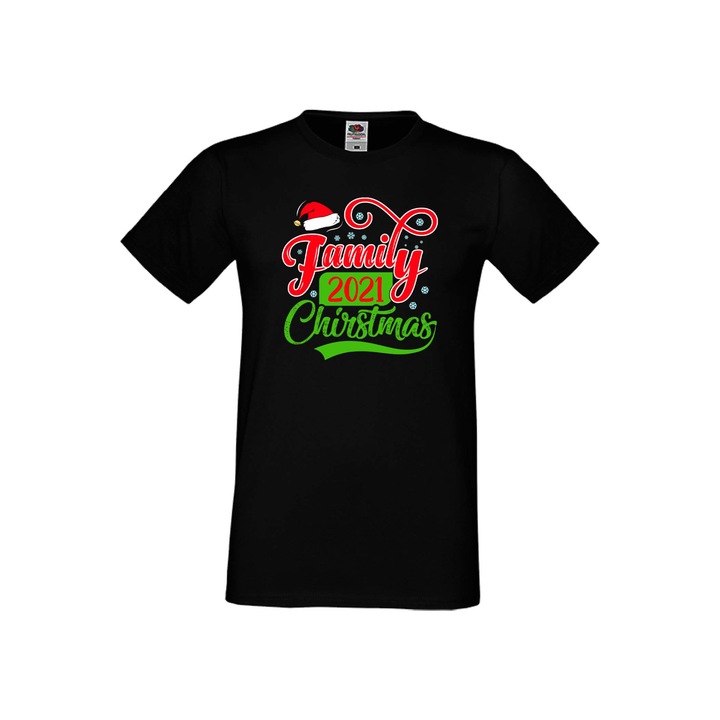 Tricou de Craciun pentru barbati Tralala Family Christmas 2021, negru, 5XL