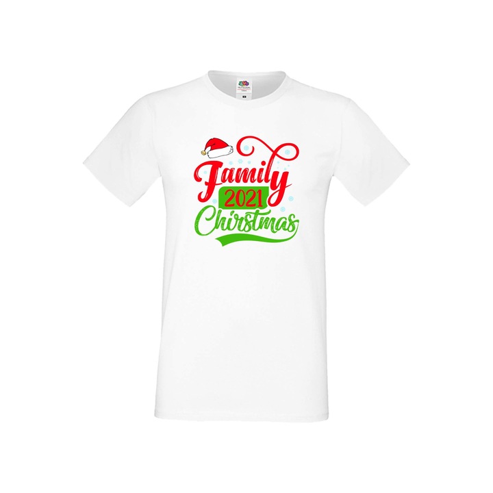 Tricou de Craciun pentru barbati Tralala Family Christmas 2021, Alb, 4XL