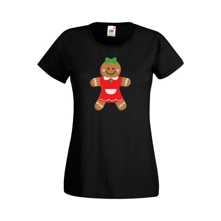 Tricou dama, TraLaLa, Bumbac, Gingerbread Family, Negru, L