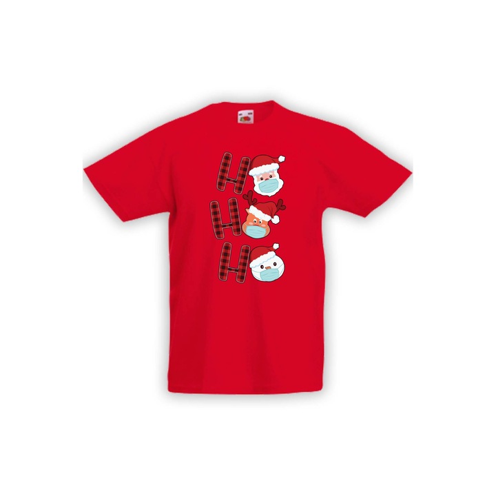 Tricou de Craciun pentru copii Tralala Sora/Frate HO HO HO Mascat Mos Craciun Om de Zapada, Rosu, XS - 3-4 ani (104-116)