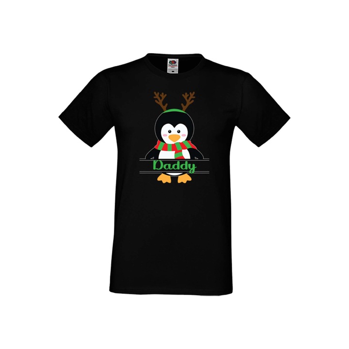 Tricou de Craciun Tralala Penguin Family Daddy pentru barbati, negru, 5XL