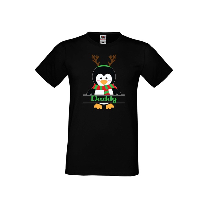 Tricou de Craciun Tralala Penguin Family Daddy pentru barbati, negru, S