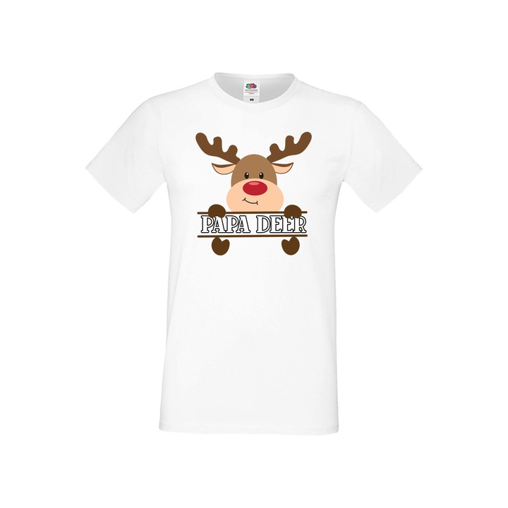 Tricou de Craciun pentru barbati Tralala Familia Renilor Papa Deer, Alb, 4XL