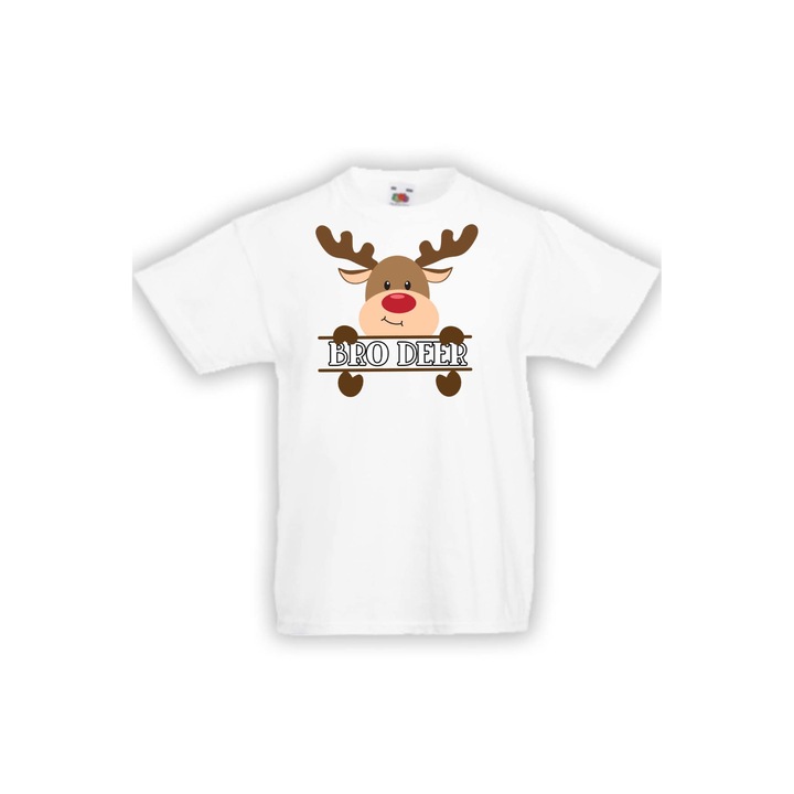 Tricou de Craciun pentru copii Tralala Sora/Frate Reni Familia Bro Cerb, Alb, XS - 3-4 ani (104-116)