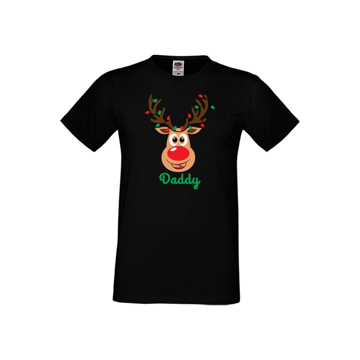 Tricou de Craciun Tralala Reindeer Head Family Daddy pentru barbati, negru, 4XL