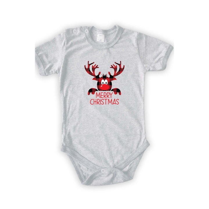 Бебешко Коледно Боди Tralala Reindeer merry christmas, Сив, M - 68 (6-9 месеца)