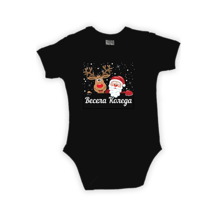 Body pentru bebelusi, TraLaLa, Bumbac, Craciun Fericit Ren cu Mos Craciun, Negru, 2XL, 86 (18-24 luni)
