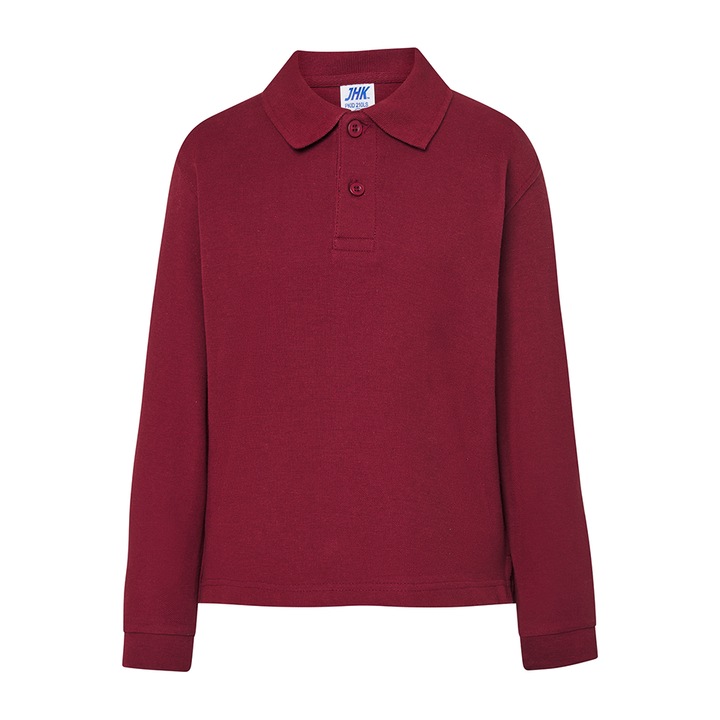 Bluza polo copii, maneca lunga, bumbac 100%, JHK Pique, Visiniu