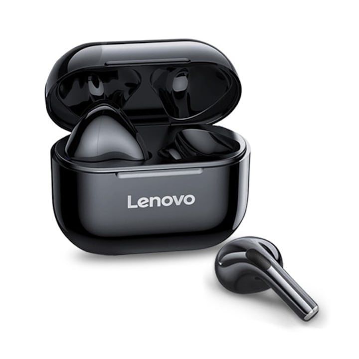 Слушалки LENOVO LIVEPODS LP40 bluetooth STEREO, v5.0, TWS, микрофон, филтър за шум + кутия за зареждане, черни