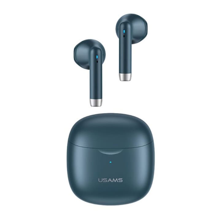 USAMS IA04 bluetooth SZTEREO fülhallgató, v5.0, TWS, mikrofon, zenehallgatáshoz ajánlott + töltőtok, sötétkék