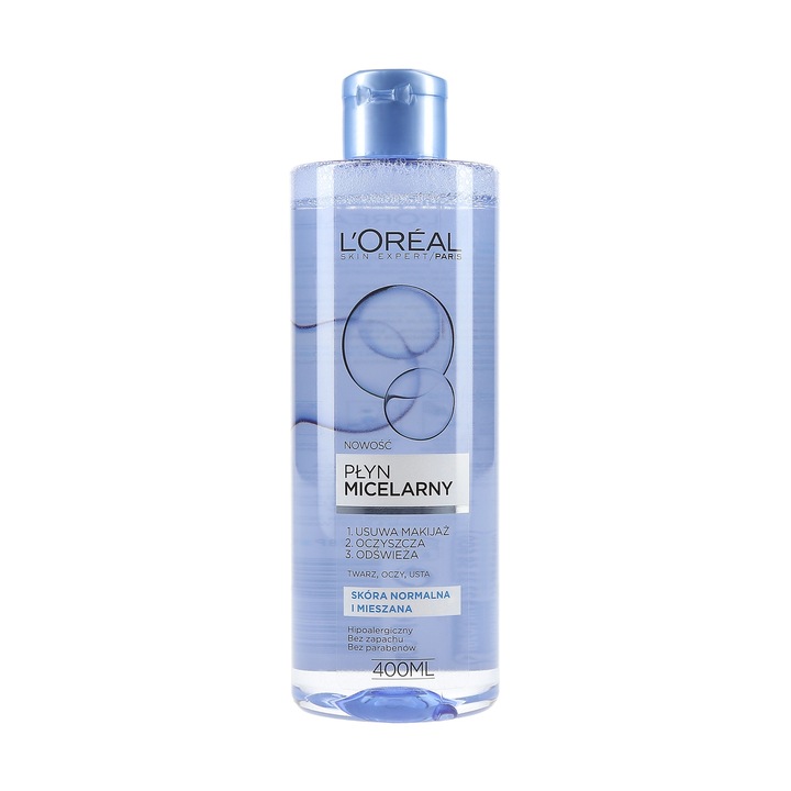 Мицеларна вода L'OREAL PARIS SKIN EXPERT, Нормална/комбинирана кожа, 400 ml