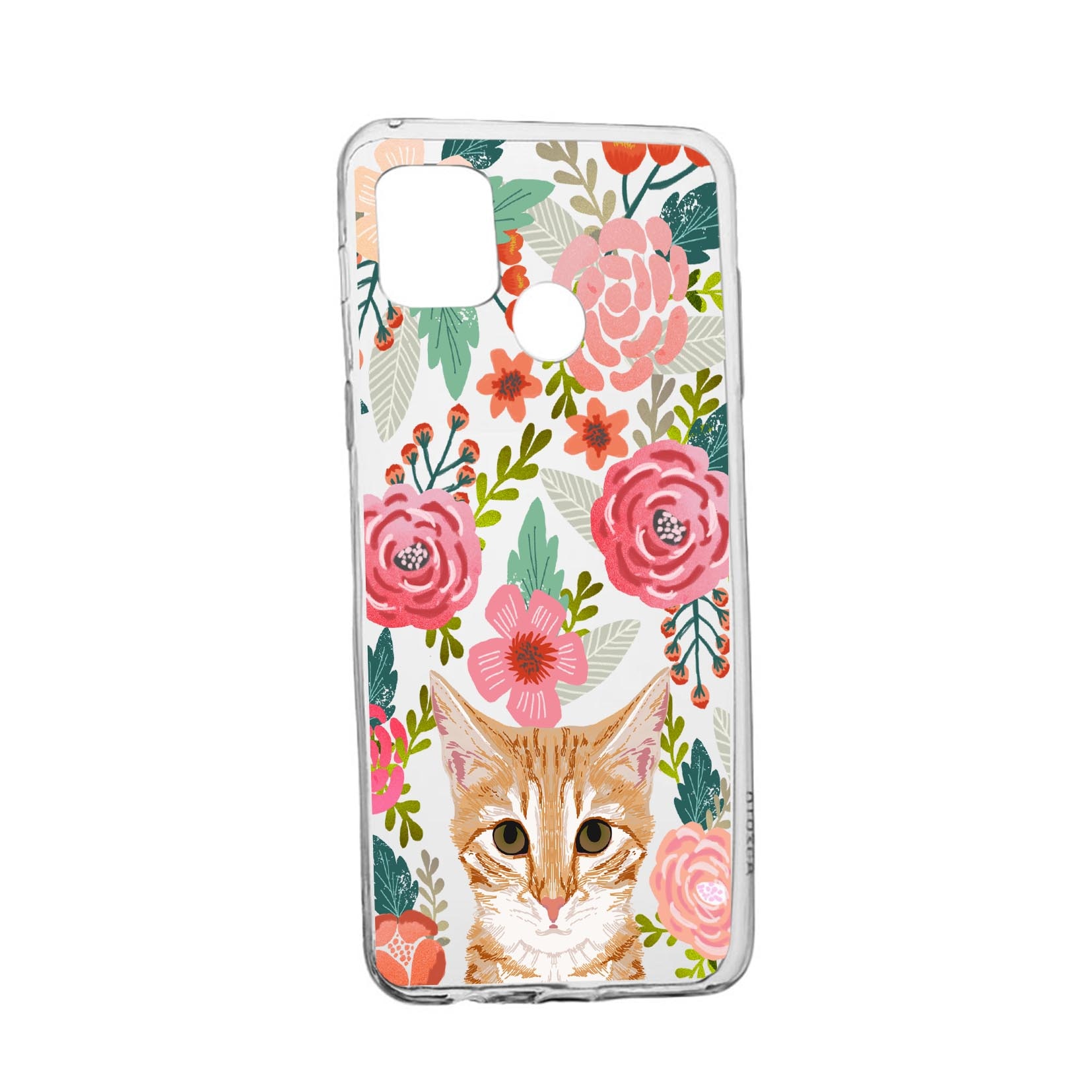 Husa Silicon Cat and Flowers, Compatibila Cu Realme 7i / Realme C12, rezistenta la uzura, anti-alunecare, 638