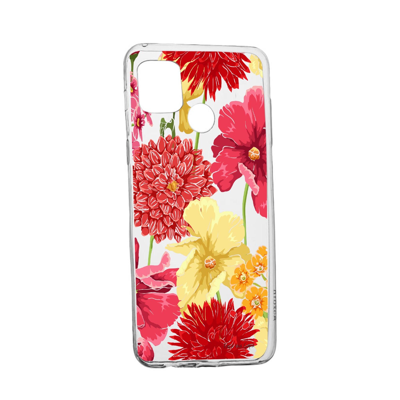 Husa Silicon Flowers Red Yellow, Compatibila Cu Realme 7i / Realme C12, rezistenta la uzura, anti-alunecare, 634