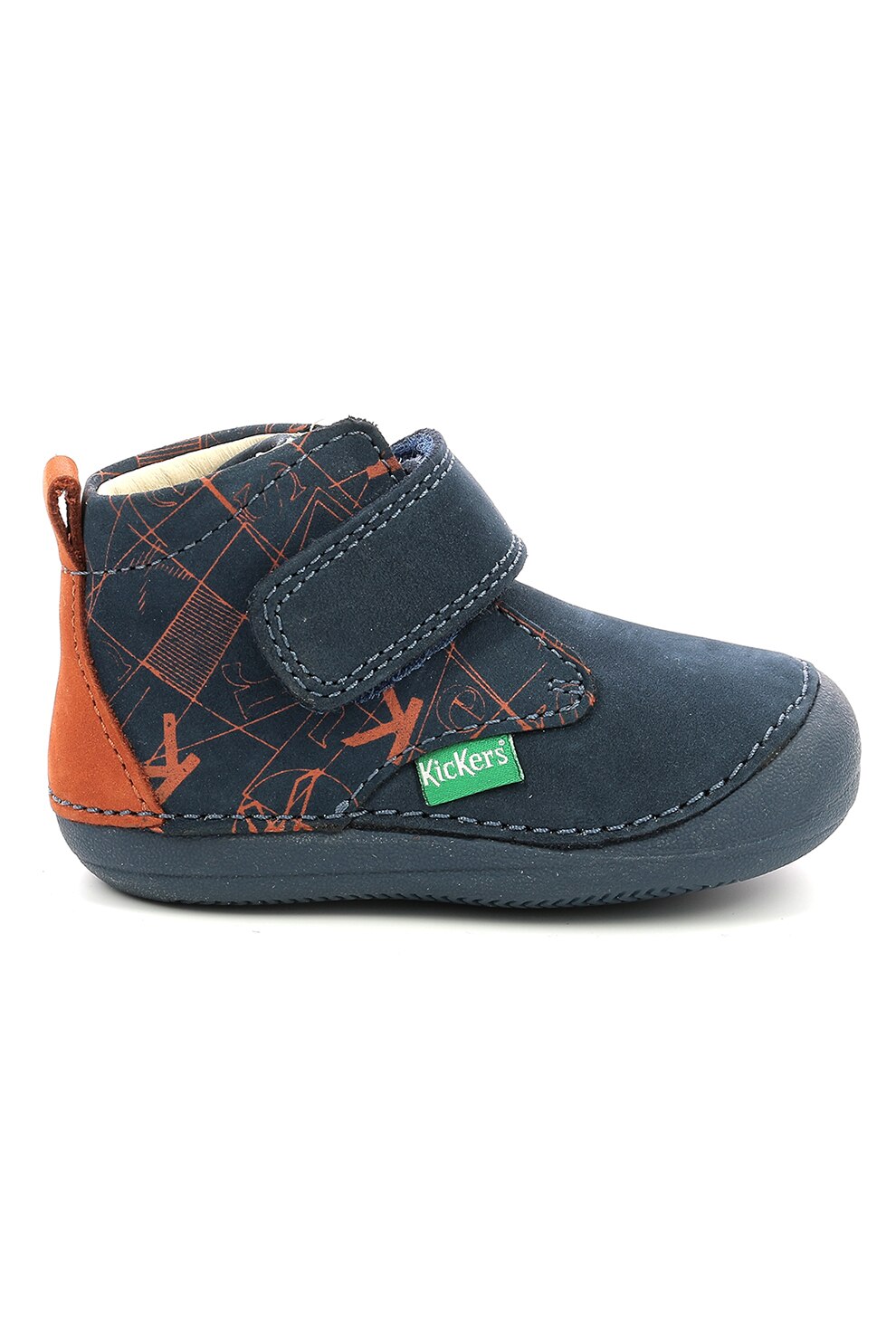 Kickers kids, Ghete din piele cu inchidere velcro, Albastru inchis/ Oranj