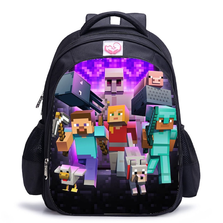 Детска ученическа чанта с шарка на герои от Minecraft, водоустойчива, найлонова, 29 x 14 x 39 cm, многоцветен