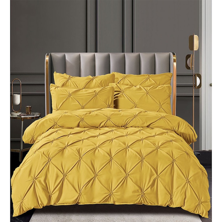 Комплект спално бельо FNJS-37, Фин памук, 6 части, Двойно легло, Жълт