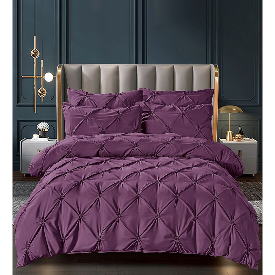 Set Lenjerie de Pat Bumbac Finet Uni, 6 Piese, Pat 2 Persoane, Mov, FNJS-36