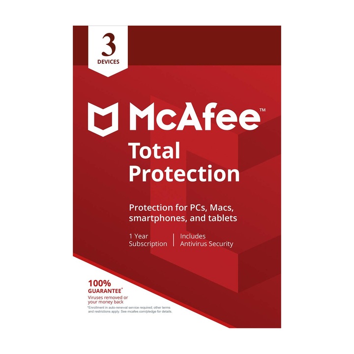 Antivirus McAfee Total Protection, 3 Devices, 1 Year, Licenta Electronica