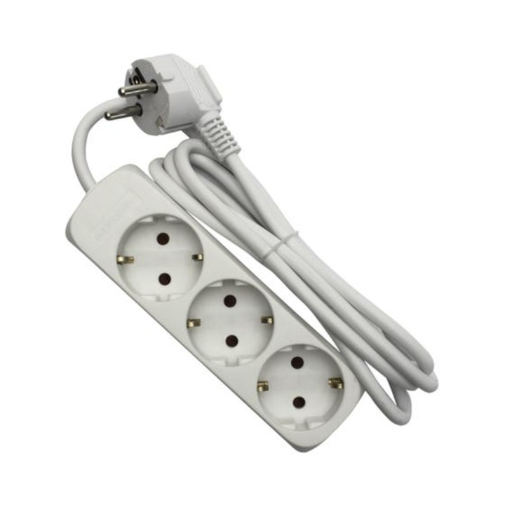 Удължител 3 гнезда, бял, 1,5 метра, Strohm