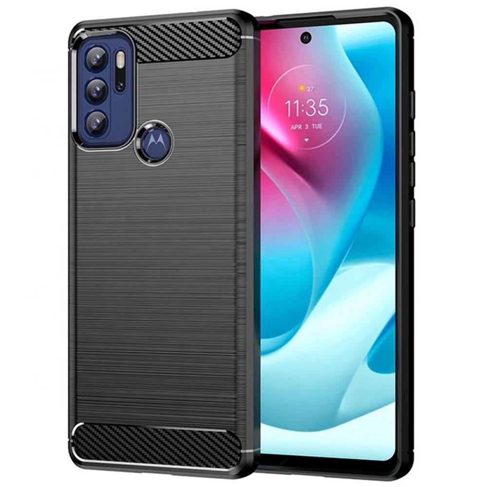 Husa Carbon compatibila cu Motorola Moto G60S, Flexibila, HTPMAG® Protect, Black