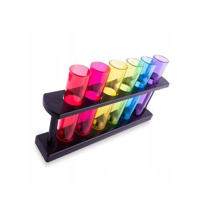 Set 6 pahare tip eprubeta, pentru shoturi plus suport, capacitate 40 ml, multicolor